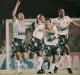 Sandro, Juari, Alessandro e Ronaldão comemoram o gol d e empate que dá o título ao Santos.